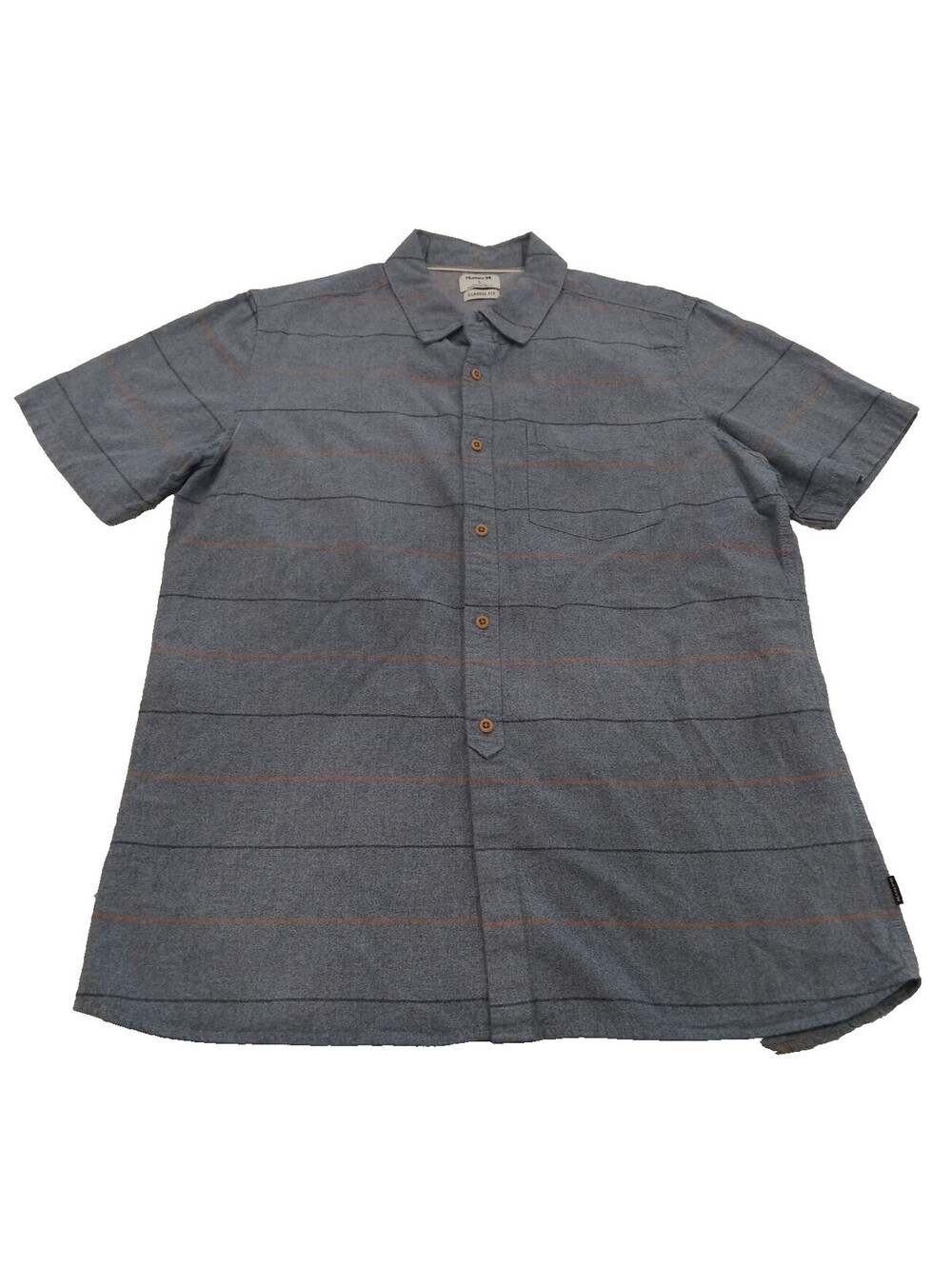Hurley Shirt Mens Large Blue Thin Horizontal Stripe Short Sleeve Pocket Classic